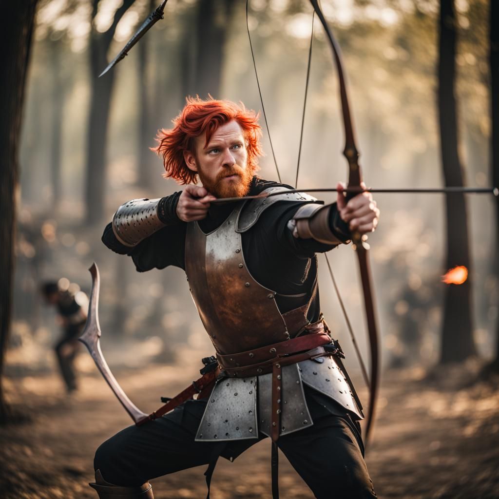 Archer Battles Pig Men in Sharp Focus Photo