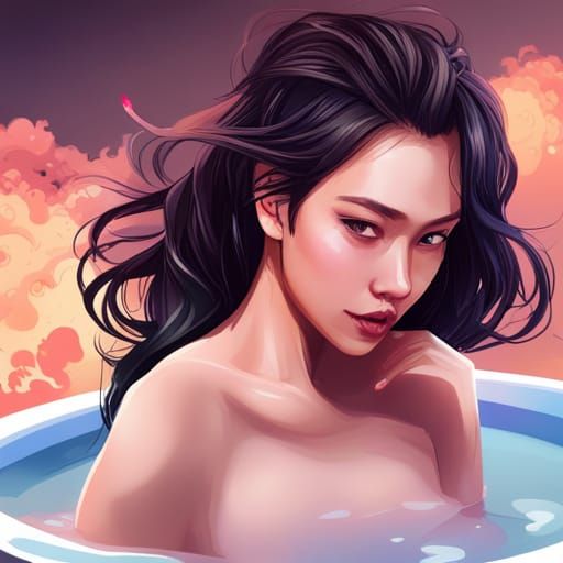 Asian Woman in Bath, Hyperdetailed Portrait
