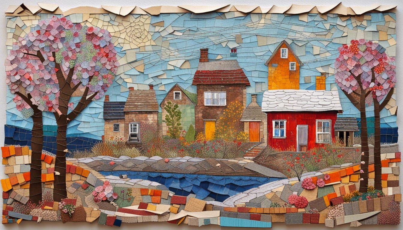 New England Spring Scene in Abstract Collage