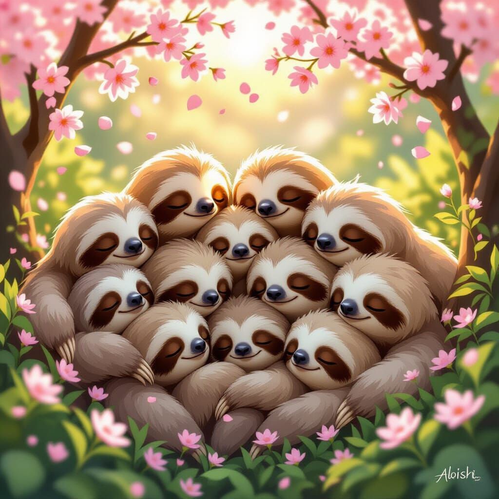 Fifty Adorable Baby Sloths Snuggle Amidst Blooming Blossoms