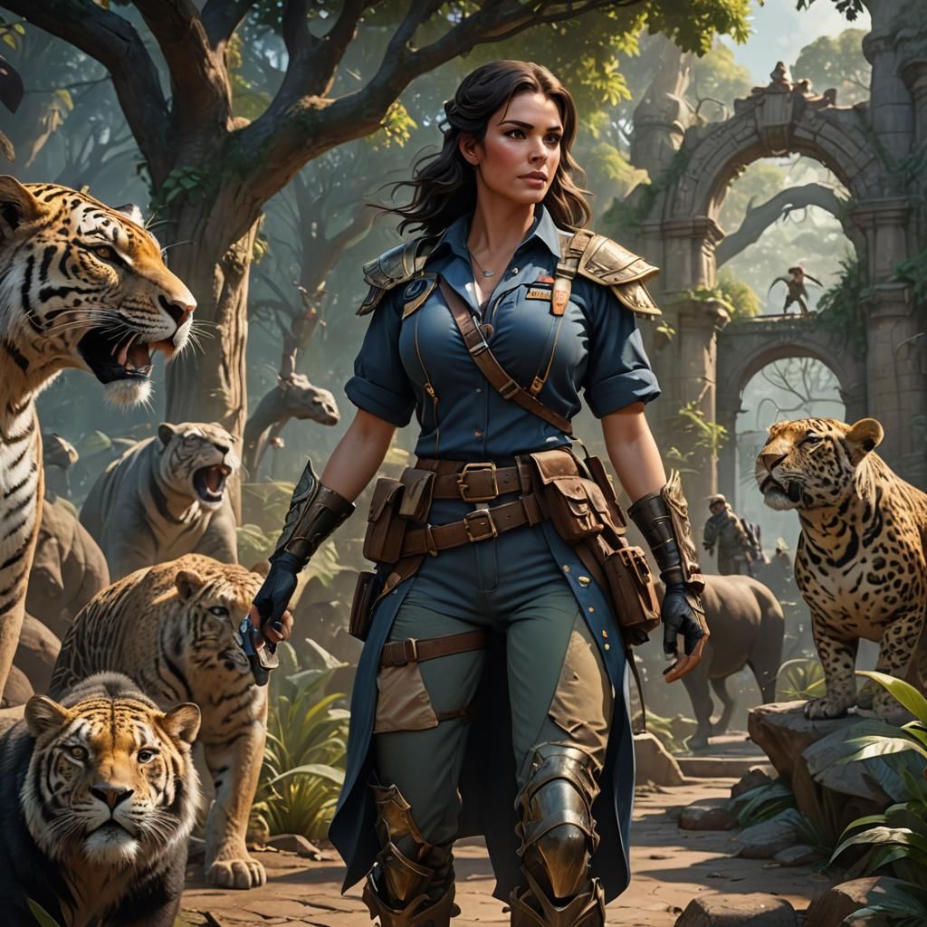 Brunette Zookeeper in Detailed Fantasy Painting