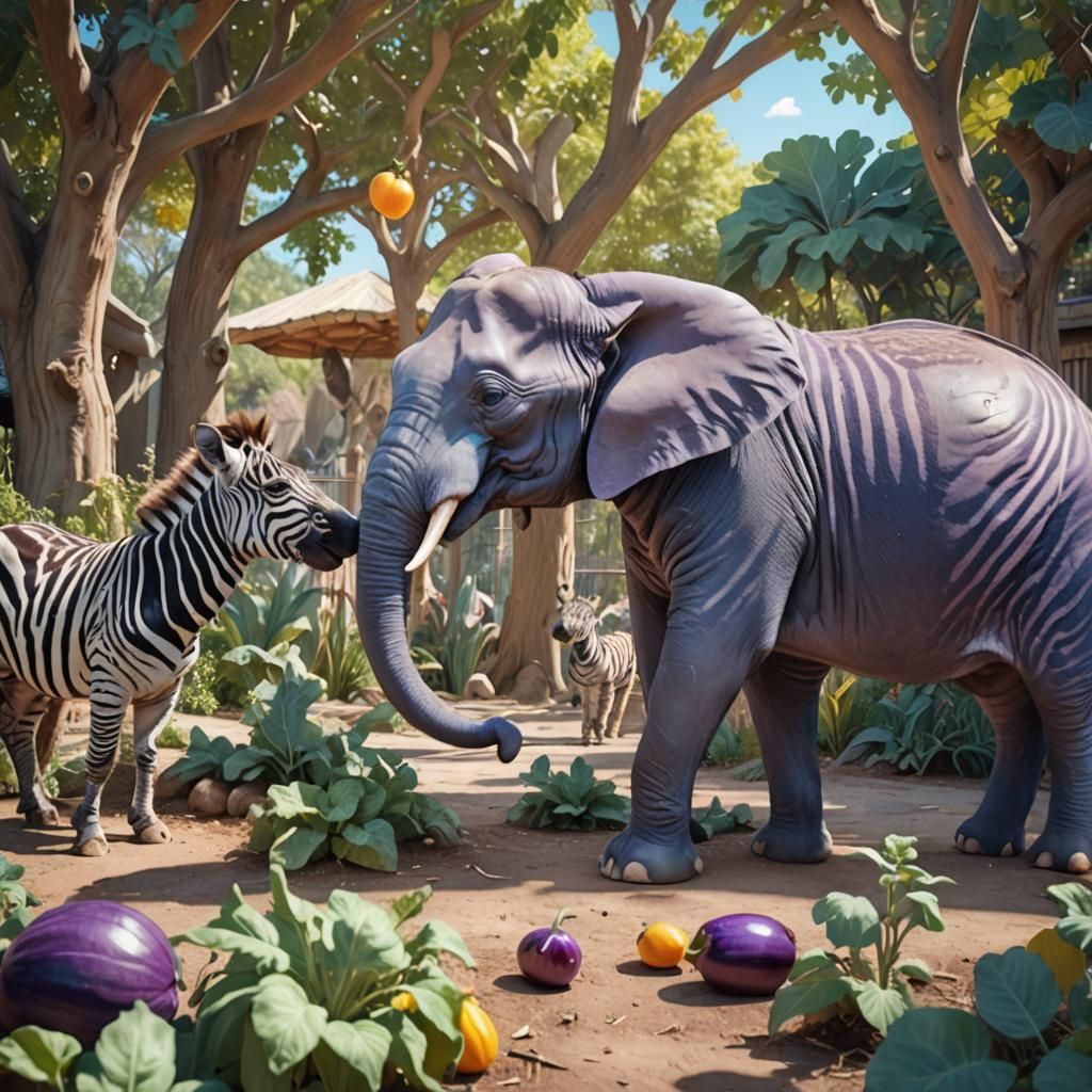Blue Elephant's Whimsical Zoo Snack: Digital Art