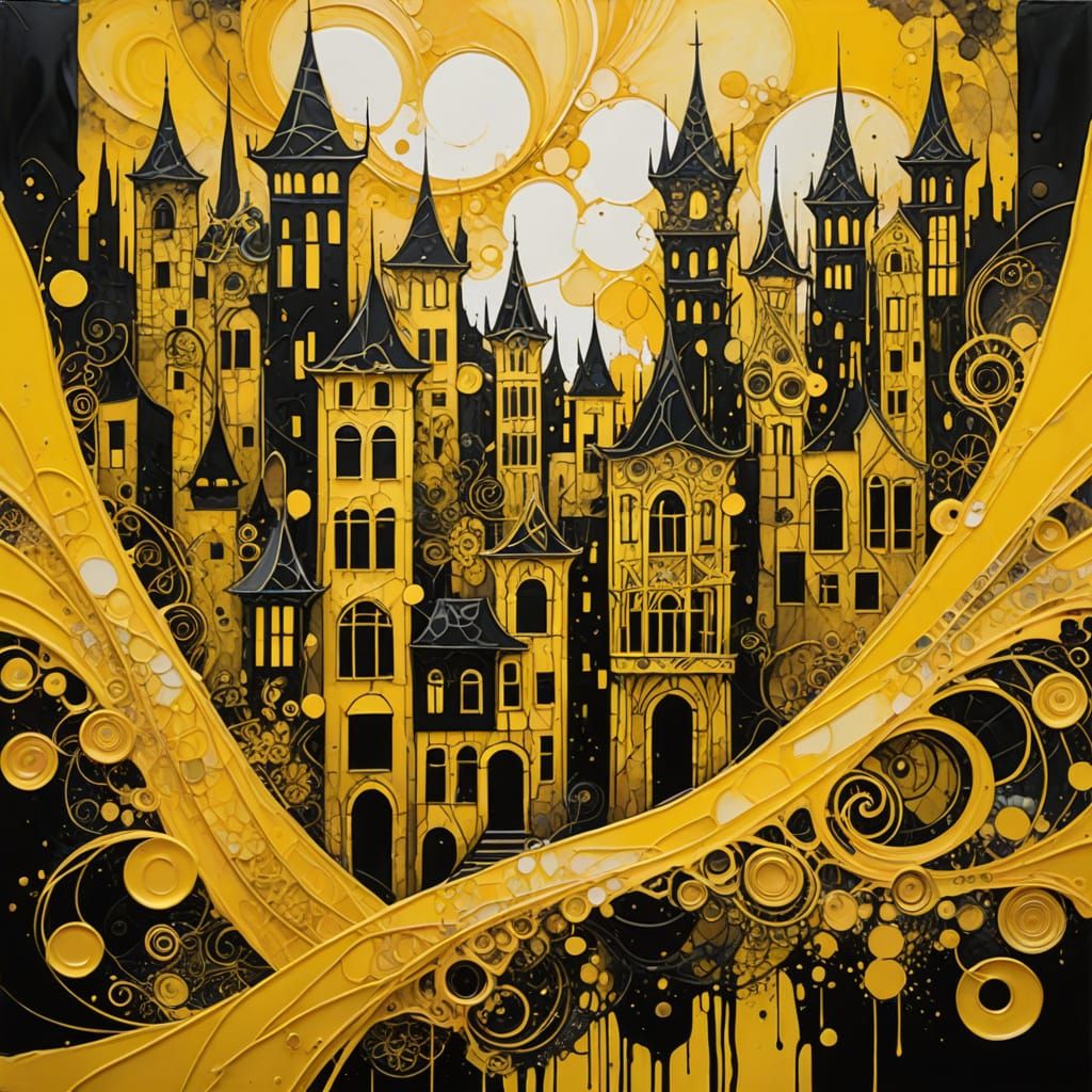 Abstract Expressionist Cityscape in Yellow Hues