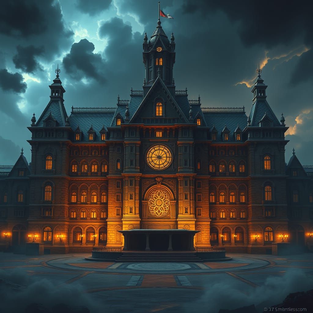 Majestic School Building with Intricate Details in Fantasy C...