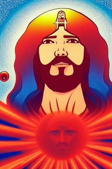 Psychedelic Retro Sci-Fi Portrait: Jesus as the Sun