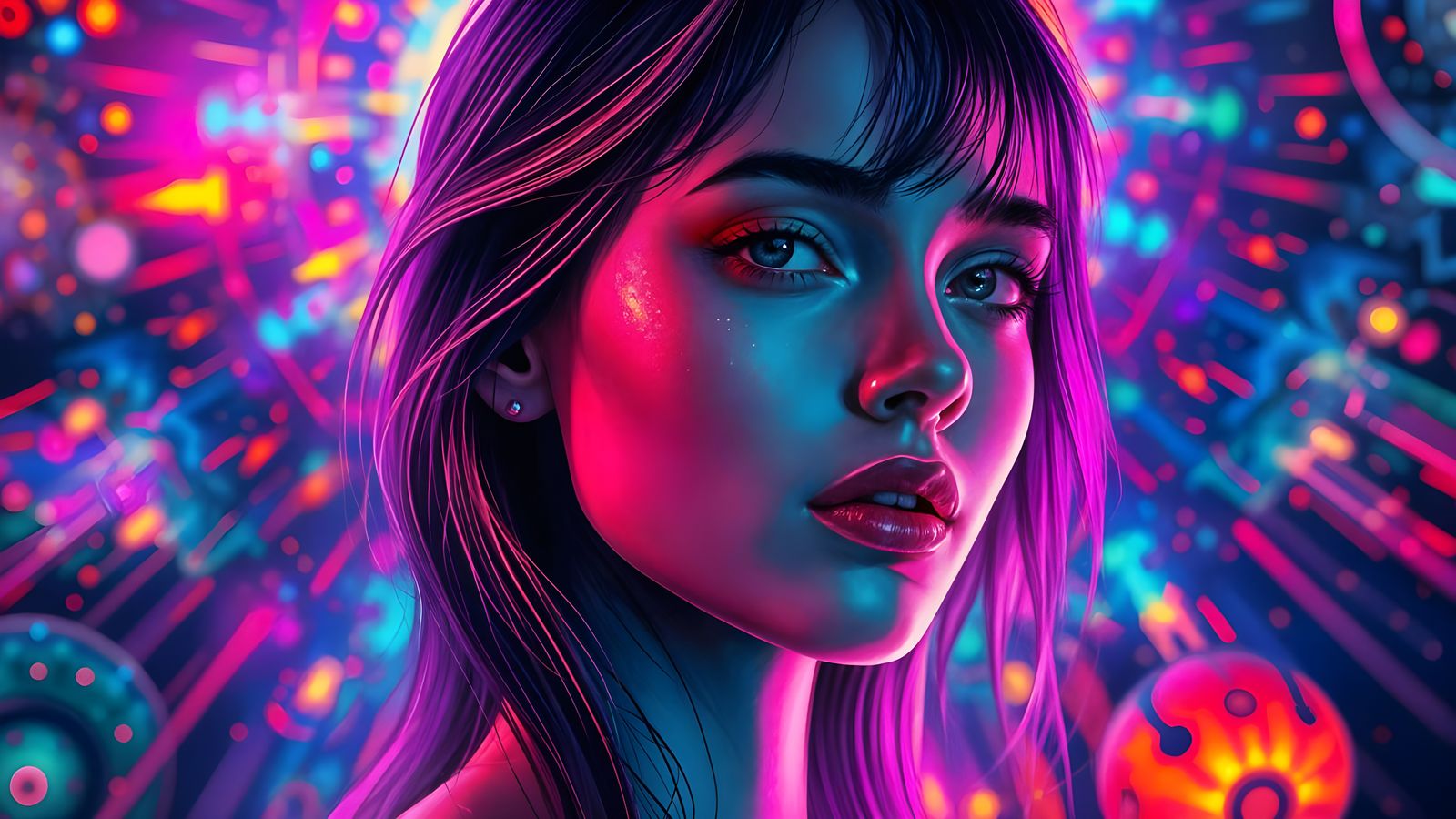 Hyperrealistic 8K Portrait of a Woman in Vibrant Neon Colors