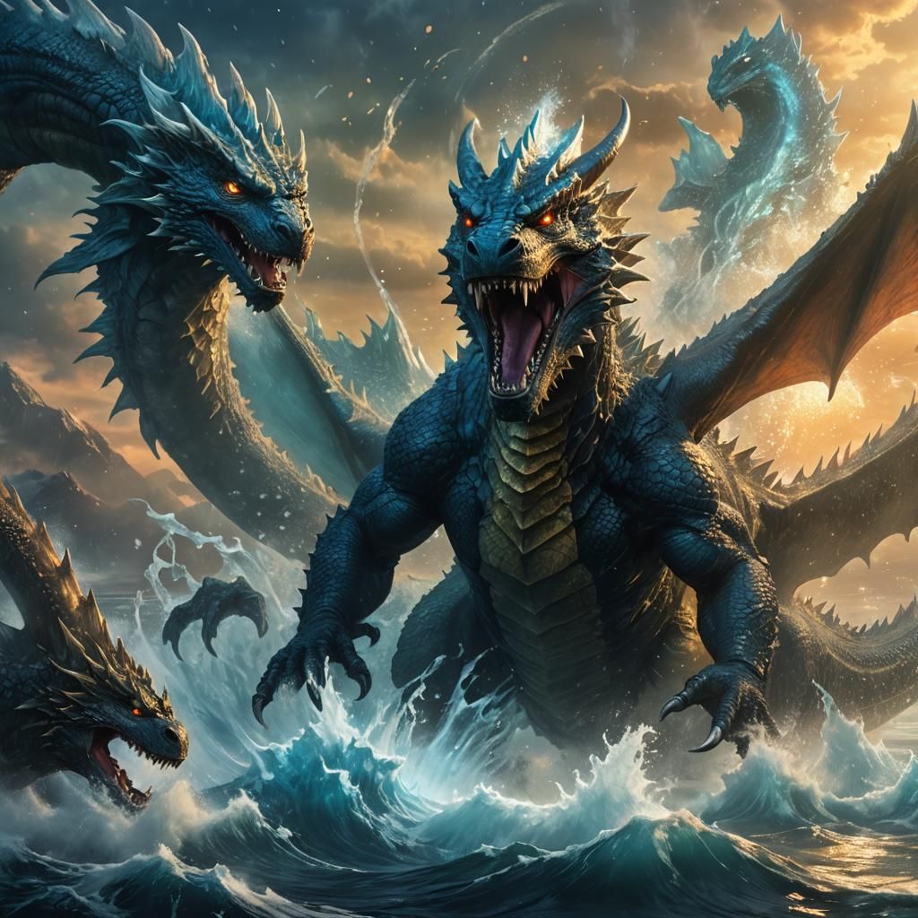 Epic Underwater Dragon vs Godzilla in Golden Hour