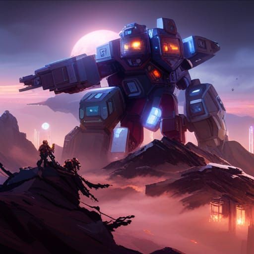 Epic Battletech Scene in 3D Game Cinematic Style