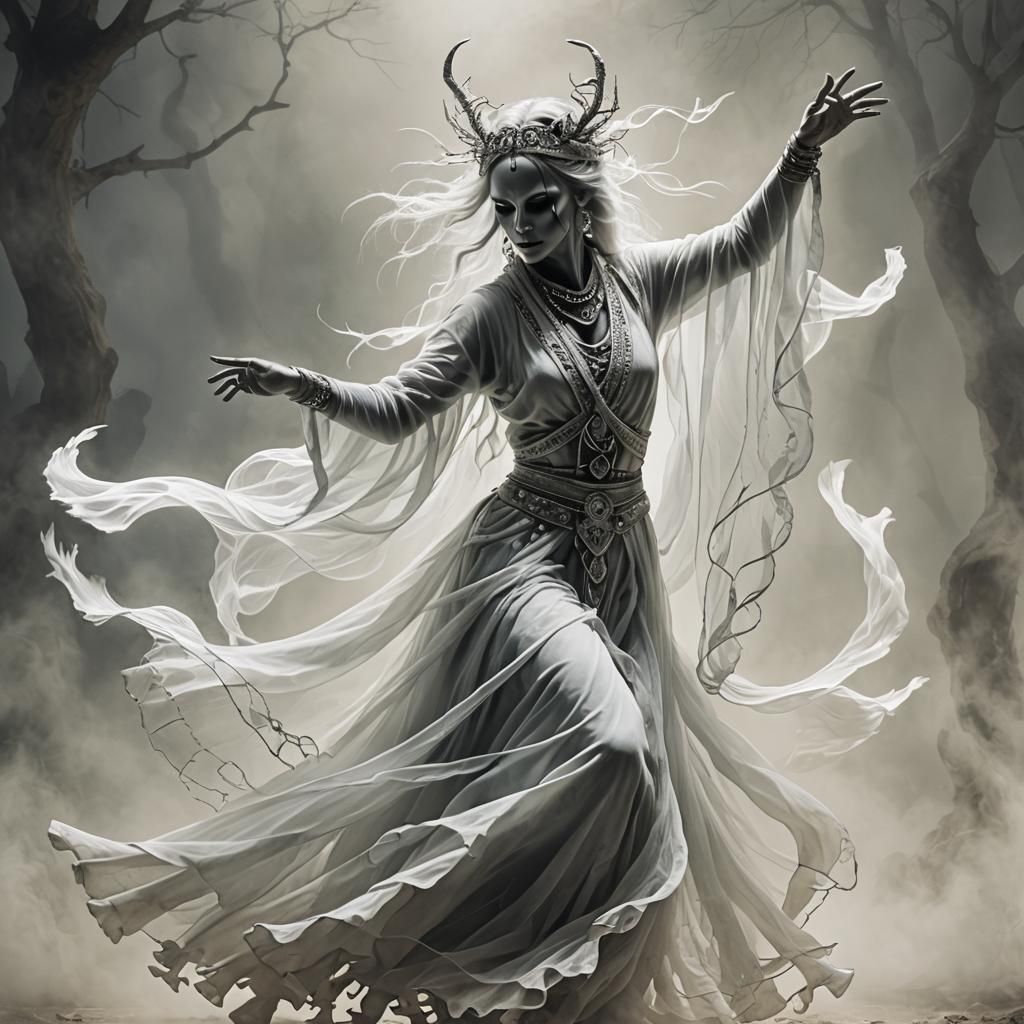 Ethereal Ghost Dancer in Dark Forest