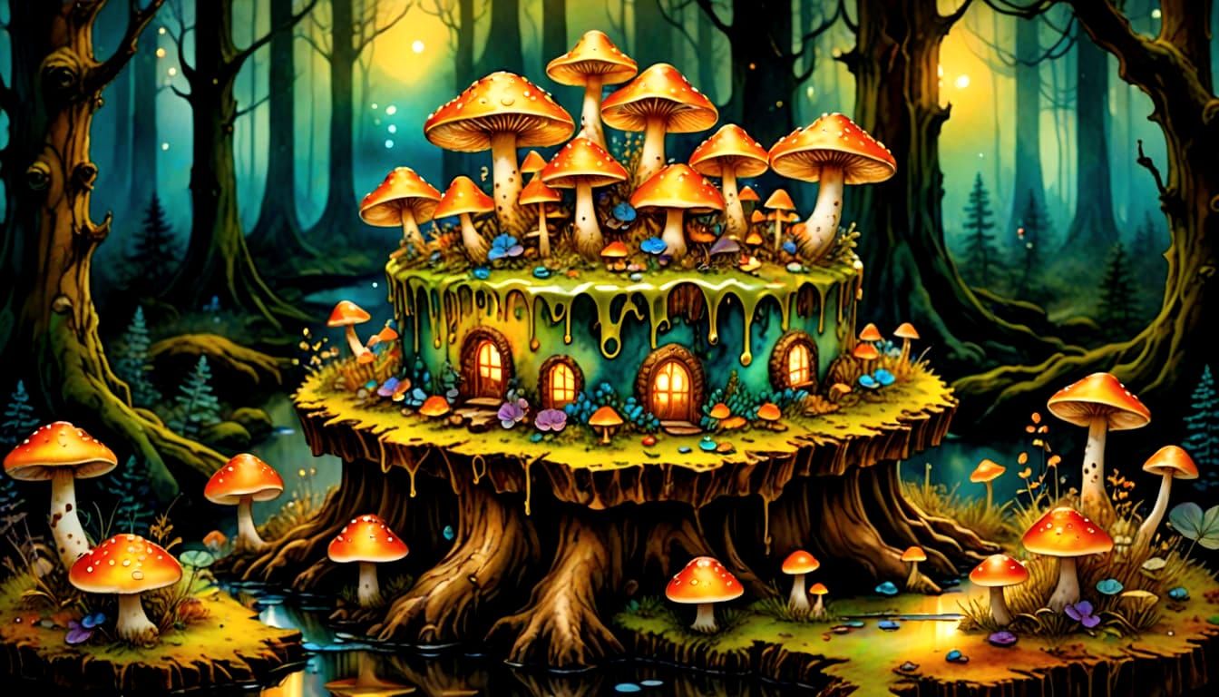 Whimsical Cake in Mystical Forest Clearing