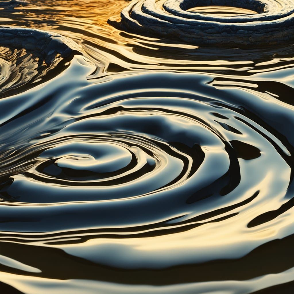 Pebble Drop Ripples in Still Pond at Golden Hour