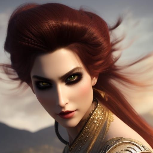 Beautiful Female Warrior on Battlefield, Hyperrealistic Deta...