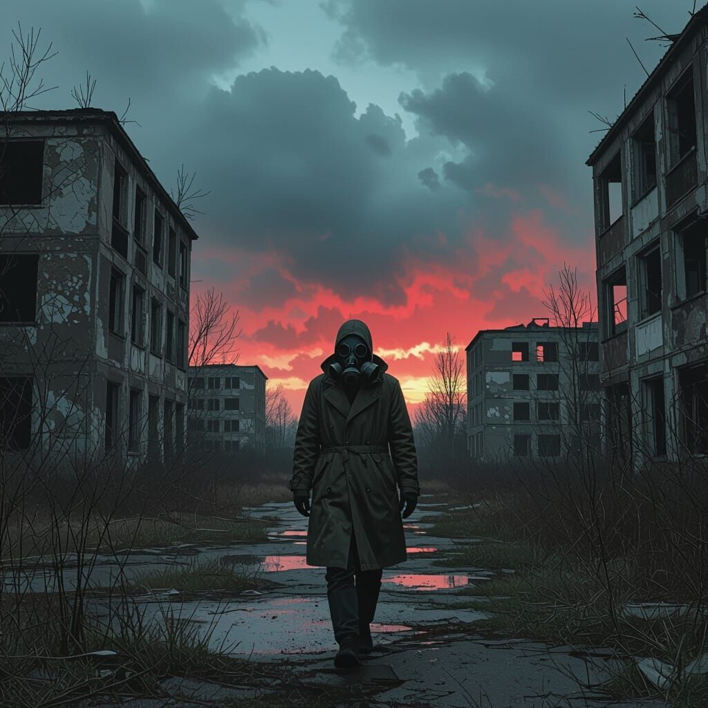 Stalker in Pripyat: Post-Apocalyptic Sci-Fi Art