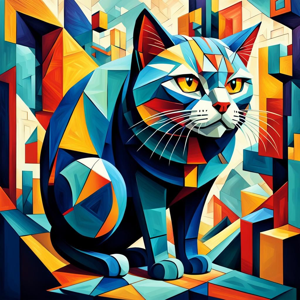 Neo-Cubist Cat in Street Art Style