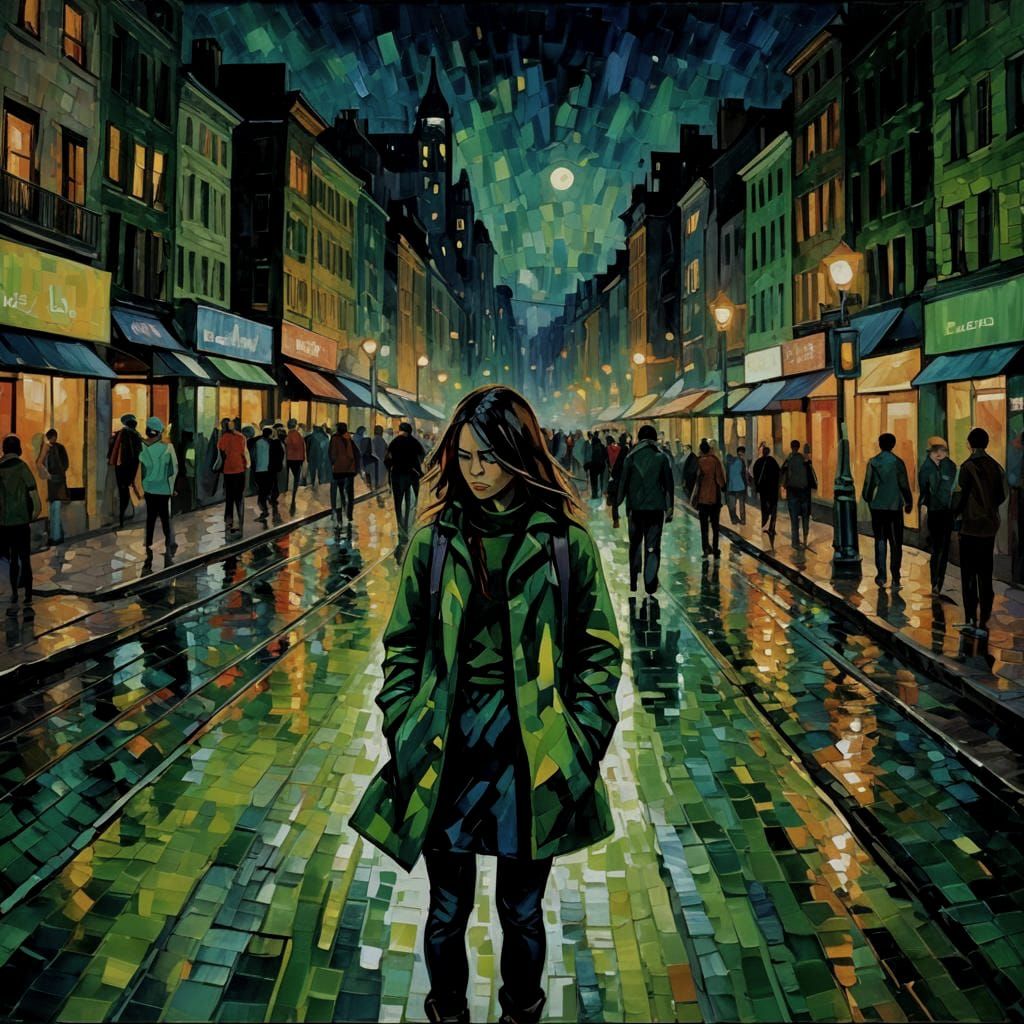 Monotone Cityscape with Figure in Expressionist Style