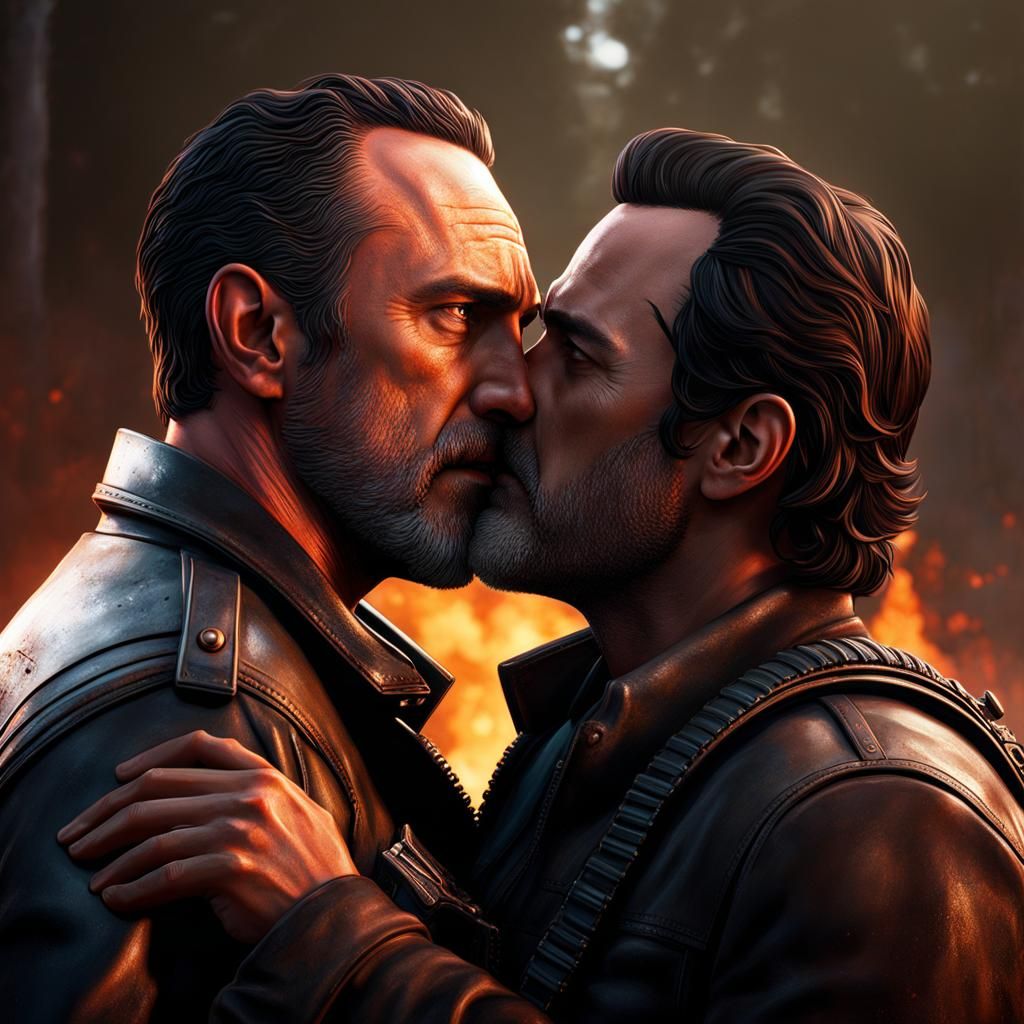 Unexpected Kiss: Grimes and Negan in Detailed Painting