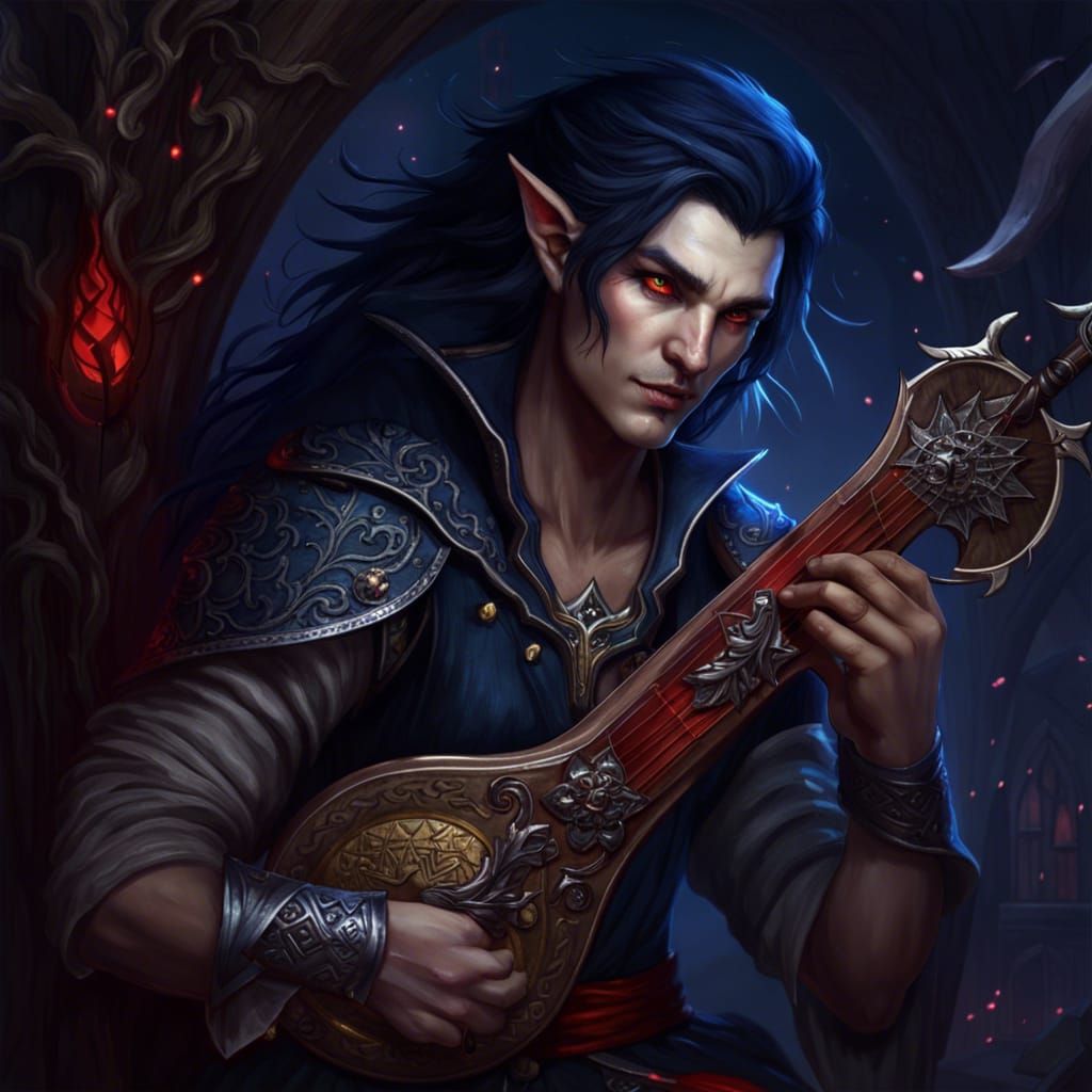 Androgynous Moon Elf Plays Lute in Tavern