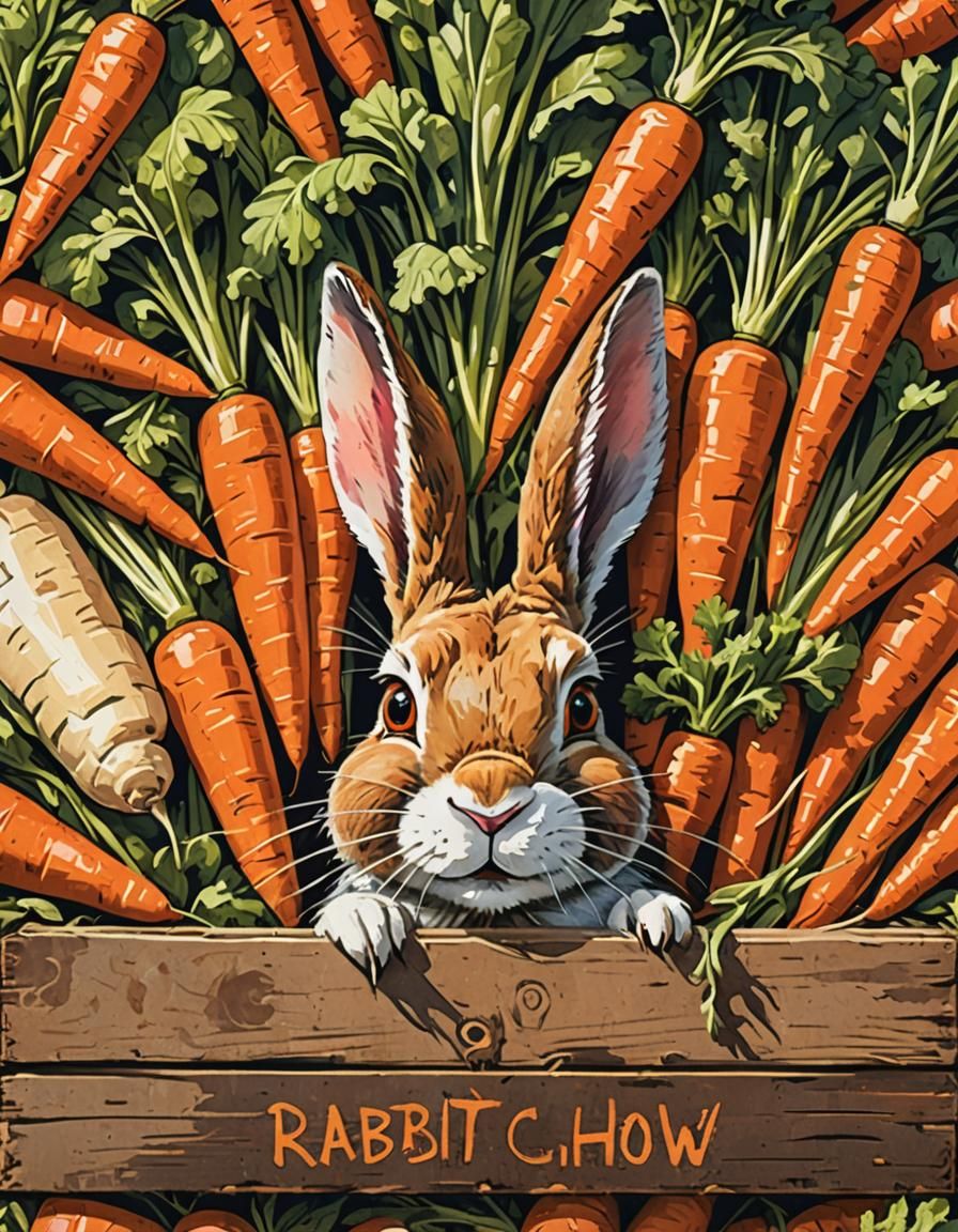 Colorful Rabbit Chow Vegetable Box Illustration