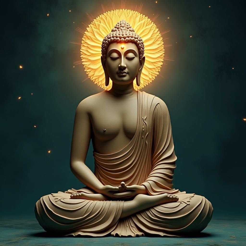 Mystical Buddha Statue in Golden Light