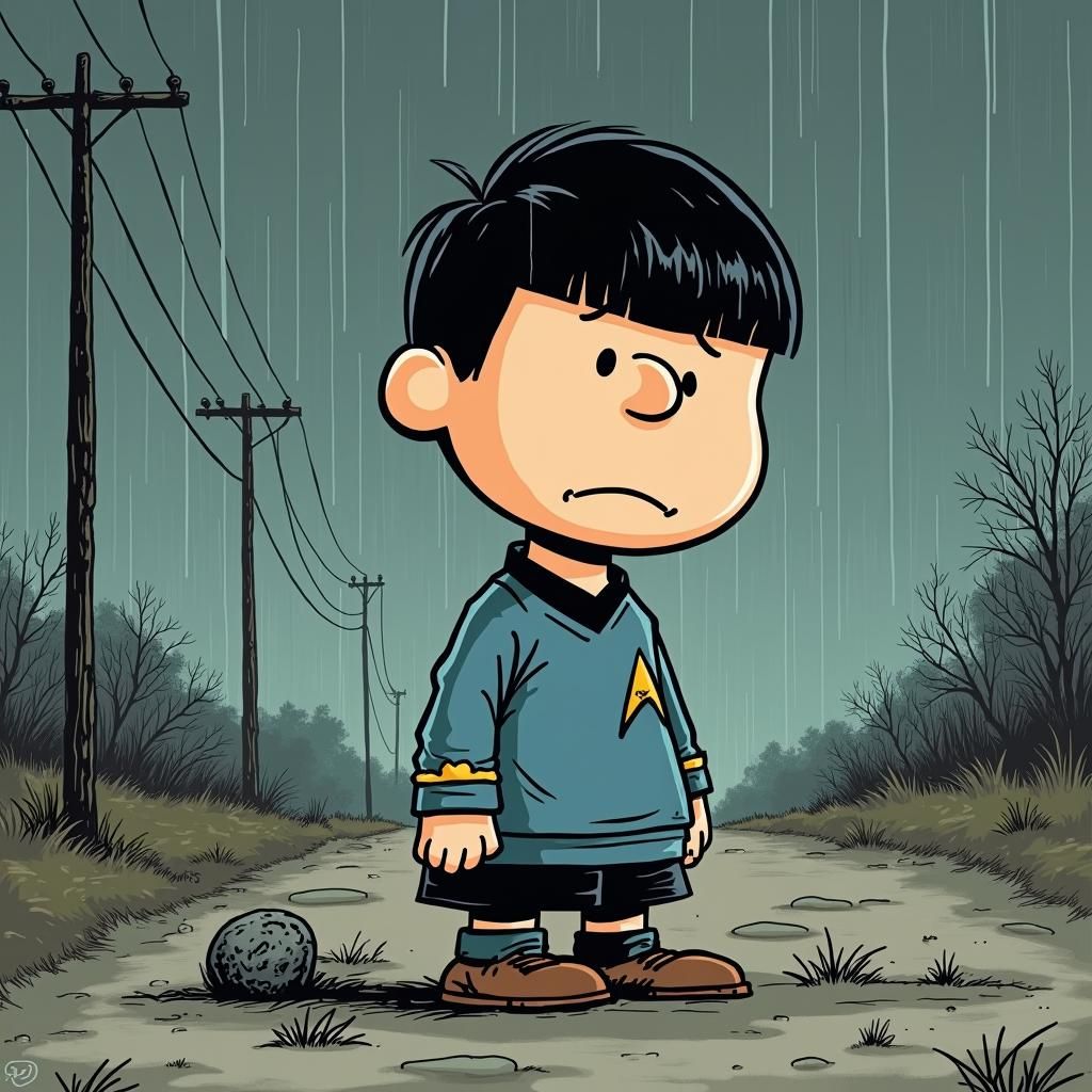 Spock Channels Charlie Brown in Rainy Comic Art