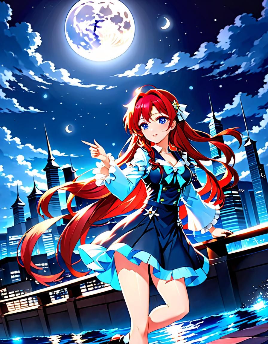 Magical Anime Girl in Aqua Night, Cel-Shaded Manga Scan