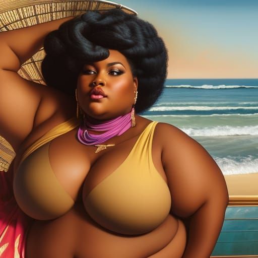 Curvy Woman at the Beach: Hyperdetailed Digital Art