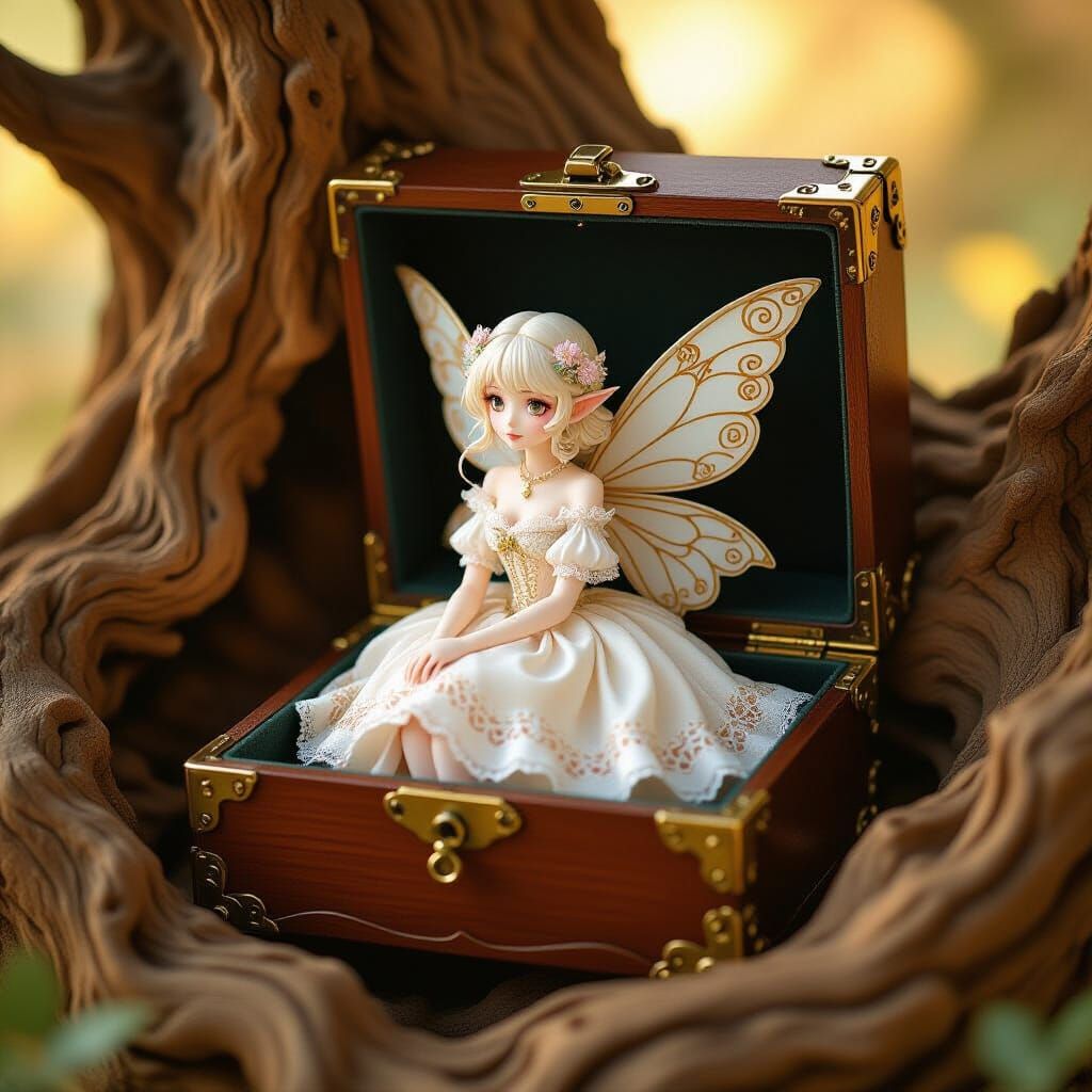 Porcelain Fairy in Antique Jewelry Box, Anime Style