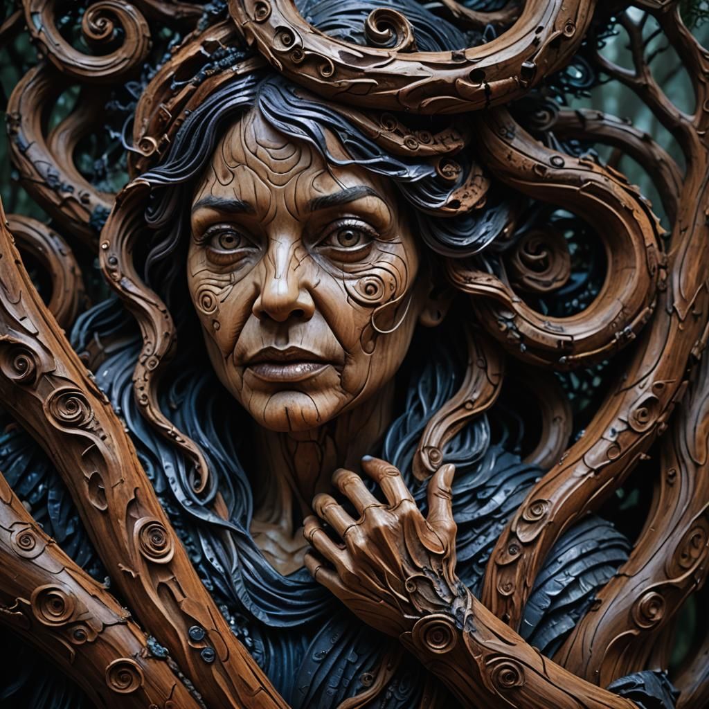 Mystical Redwood Woman in Twilight Forest