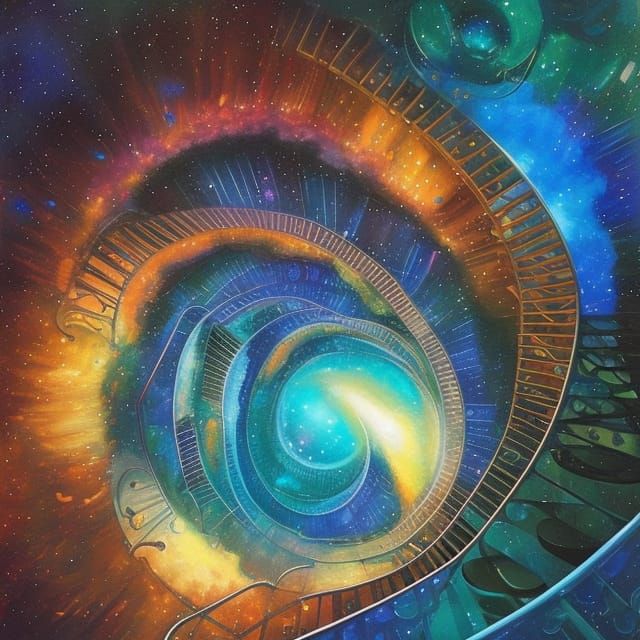 Intergalactic Geometric Stairs in Cosmos, Digital Art