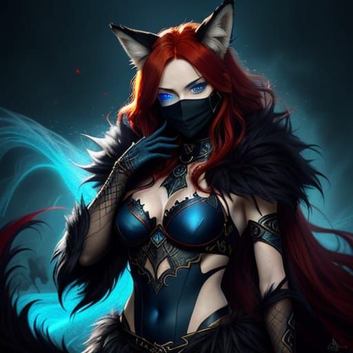 Mysterious Foxy Nymph in Dark Fantasy Digital Art