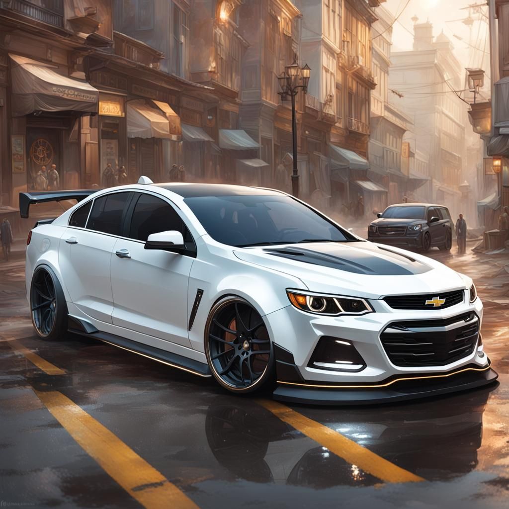 All White Chevy SS Wide Body: Hyperdetailed Concept Art
