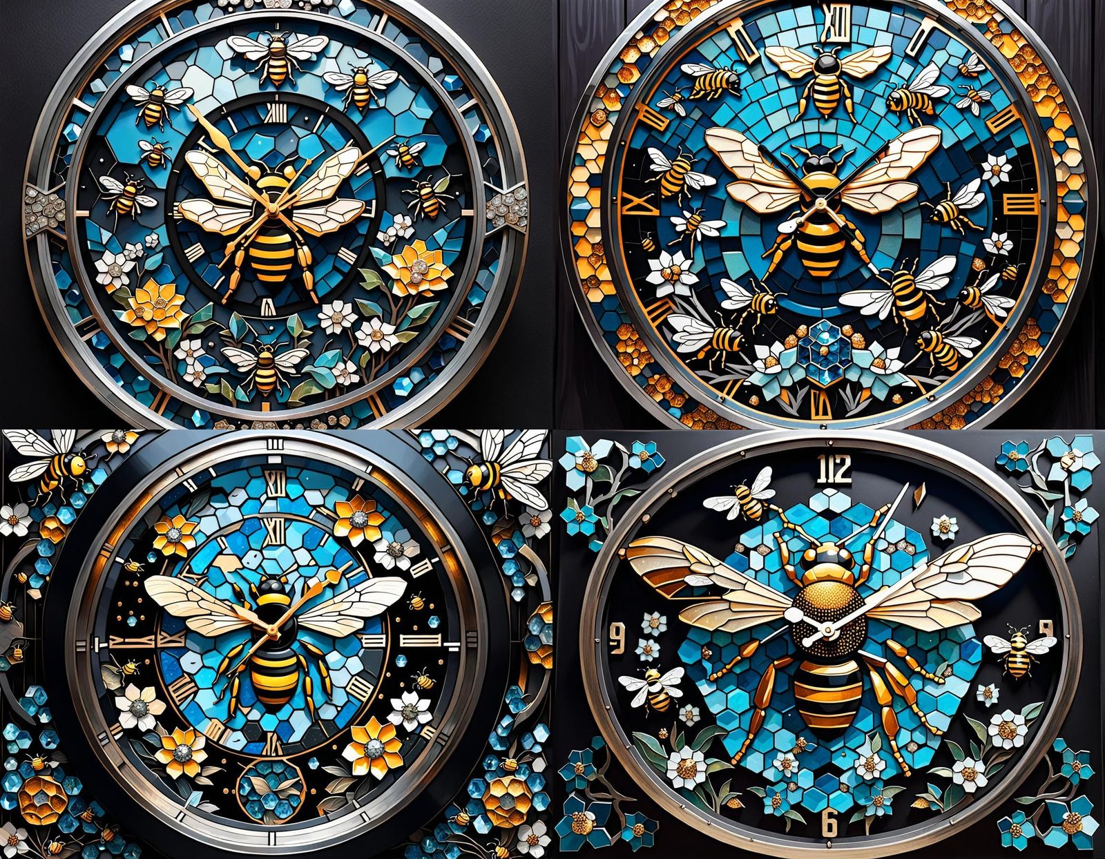 Bees and Flies Swarming a Crystal Clock