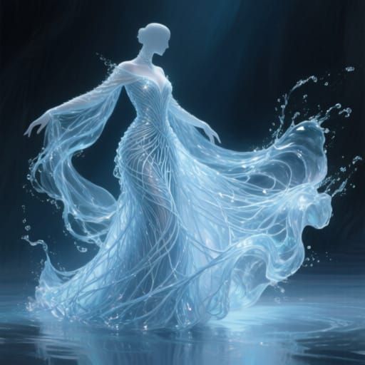 Water Gown Fantasy Ball Gown Detailed Matte Painting