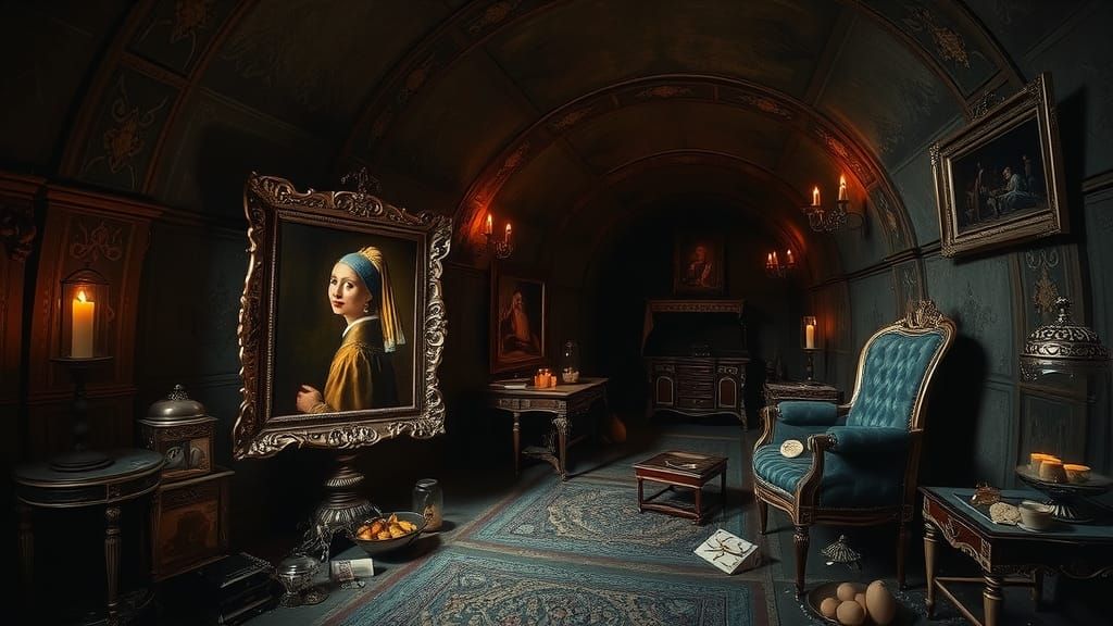 Ornate Underground Vault with Vermeer Painting