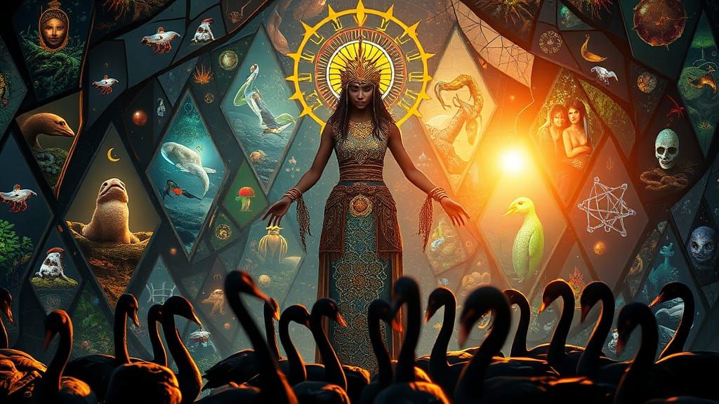 Mystical Shaman in Cracked Mirror Labyrinth