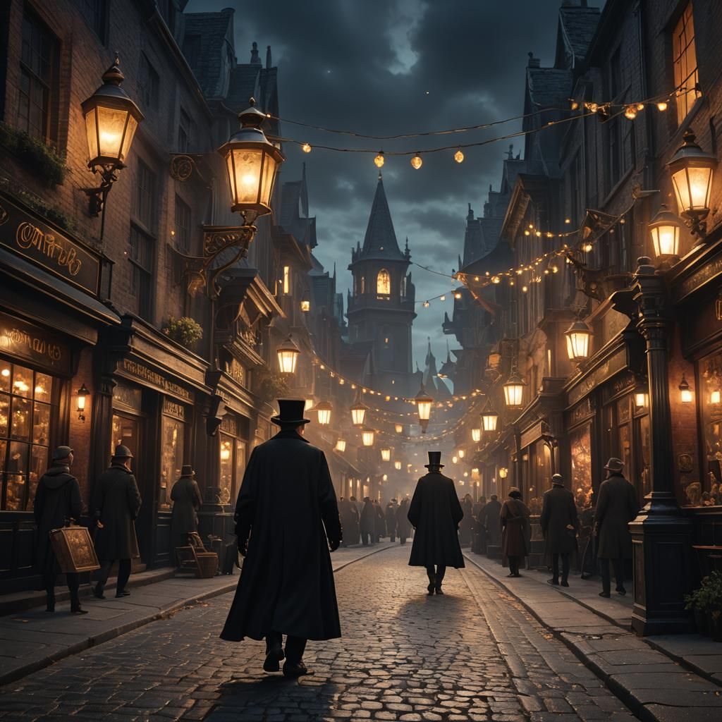 Lantern-Lit Street Scene: Detailed Fantasy Concept Art