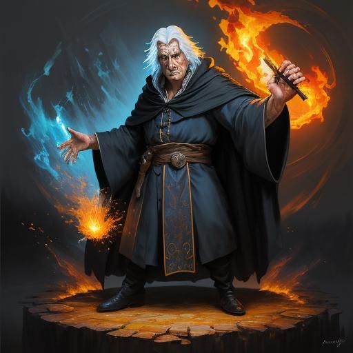 Wizard and Demon Familiar in Expressionist Style