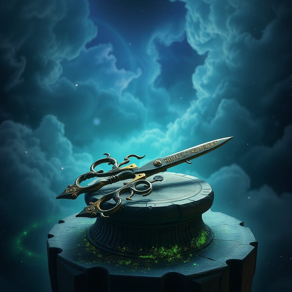 Ancient, Ornate Scissors in Celestial Hues