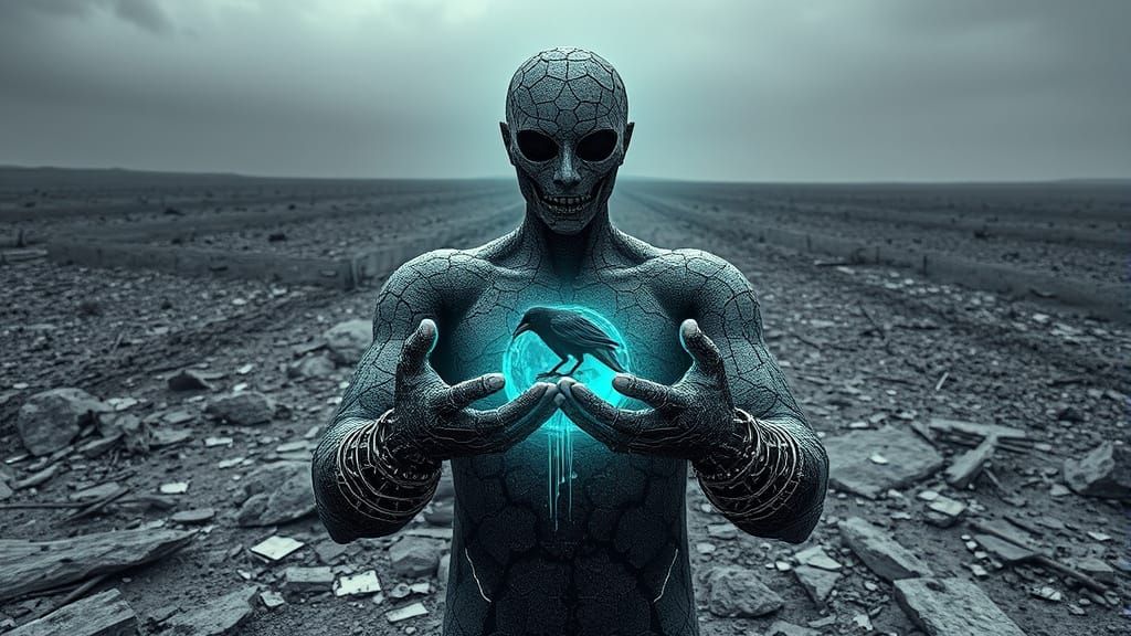 Scorched Earth Figure With Bioluminescent Oasis