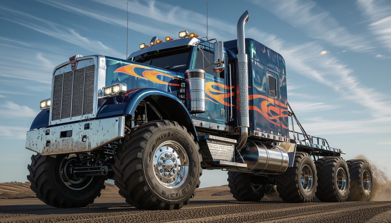 Colossal Monster Truck Speeds on Dirt Track