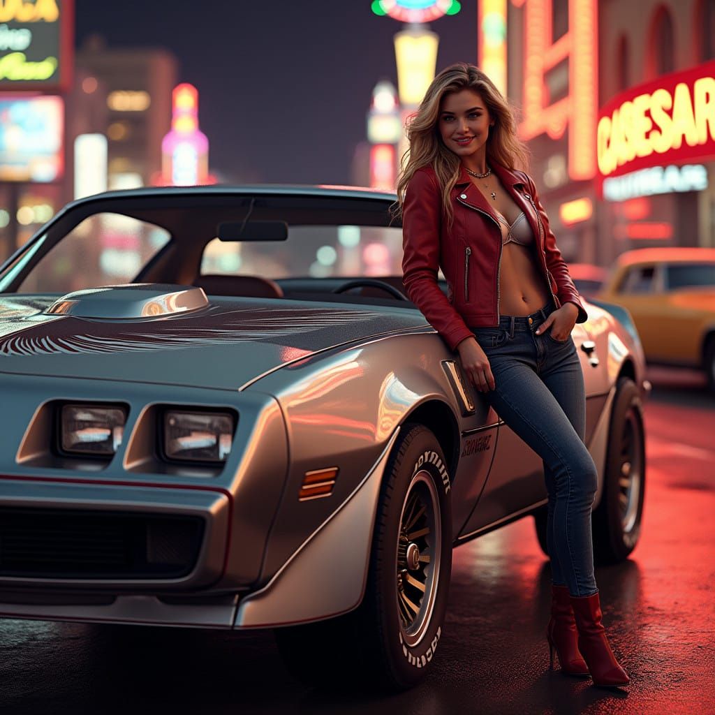 Seductive Pin-up Girl Leans Against Vintage Silver Anniversa...