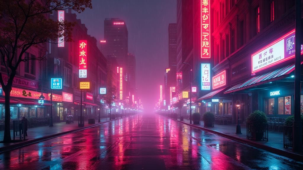 Neon Cityscape in Synthwave Retro-Cyberpunk Style