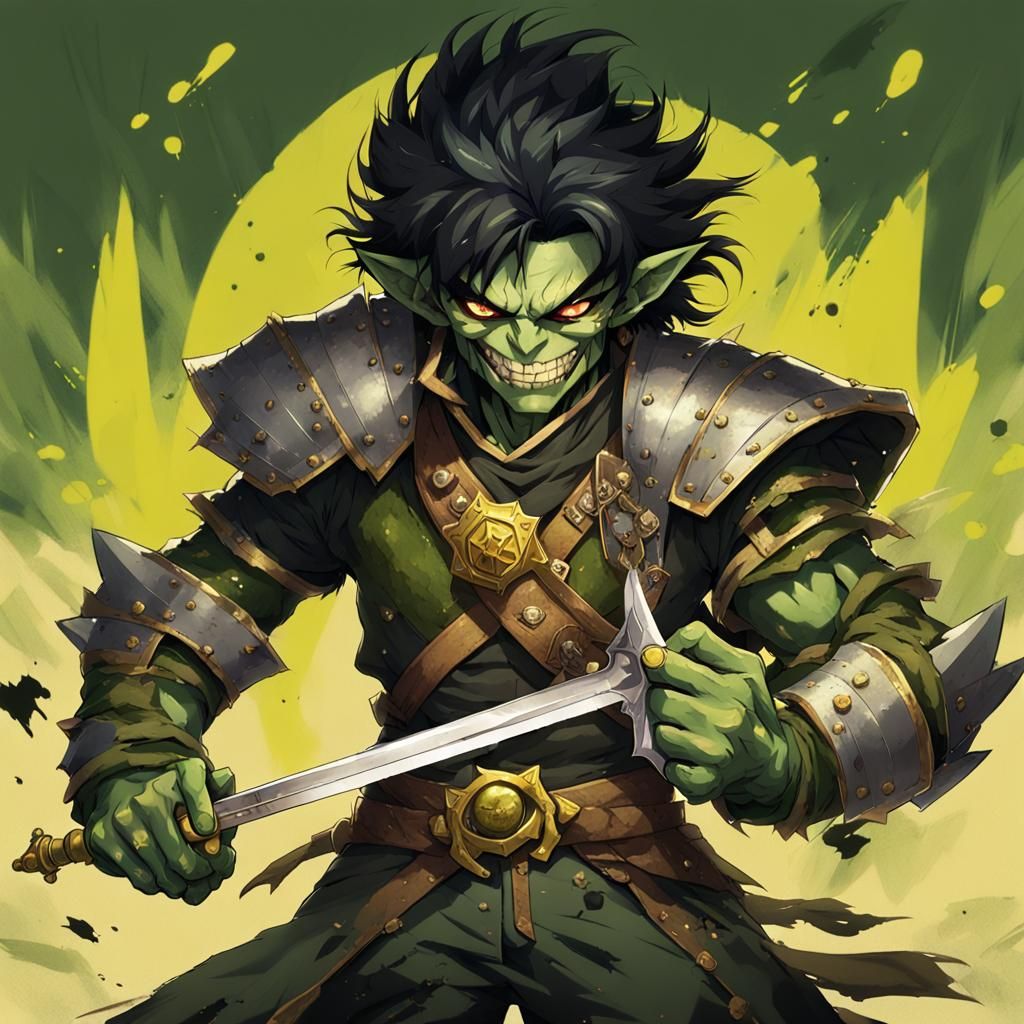 Grinning Goblin Wielding Daggers in Anime Style