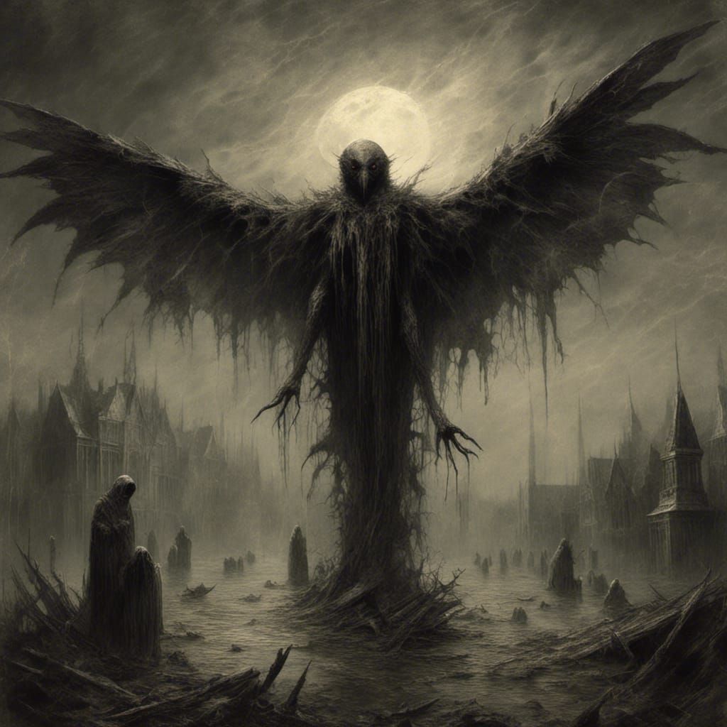Eerie Mothman Illustration in Macabre Style