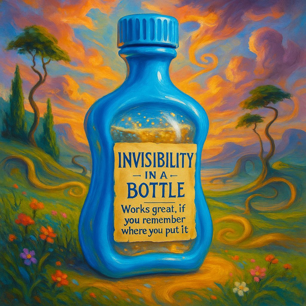 Whimsical Invisibility Potion in a Dreamlike Landscape
