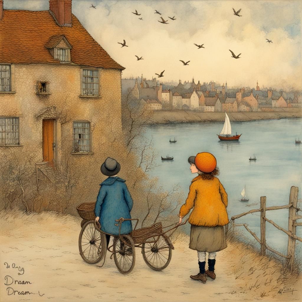 Dream Art Fantastic View in Watercolor and Ink