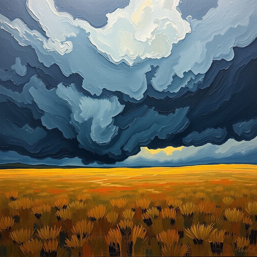 Stormy Plain as Impasto Painting