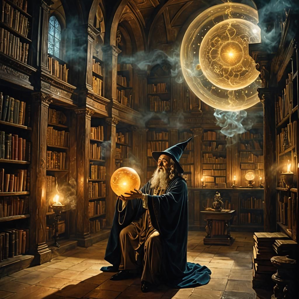 Surreal Wizard Gazing into Crystal Ball