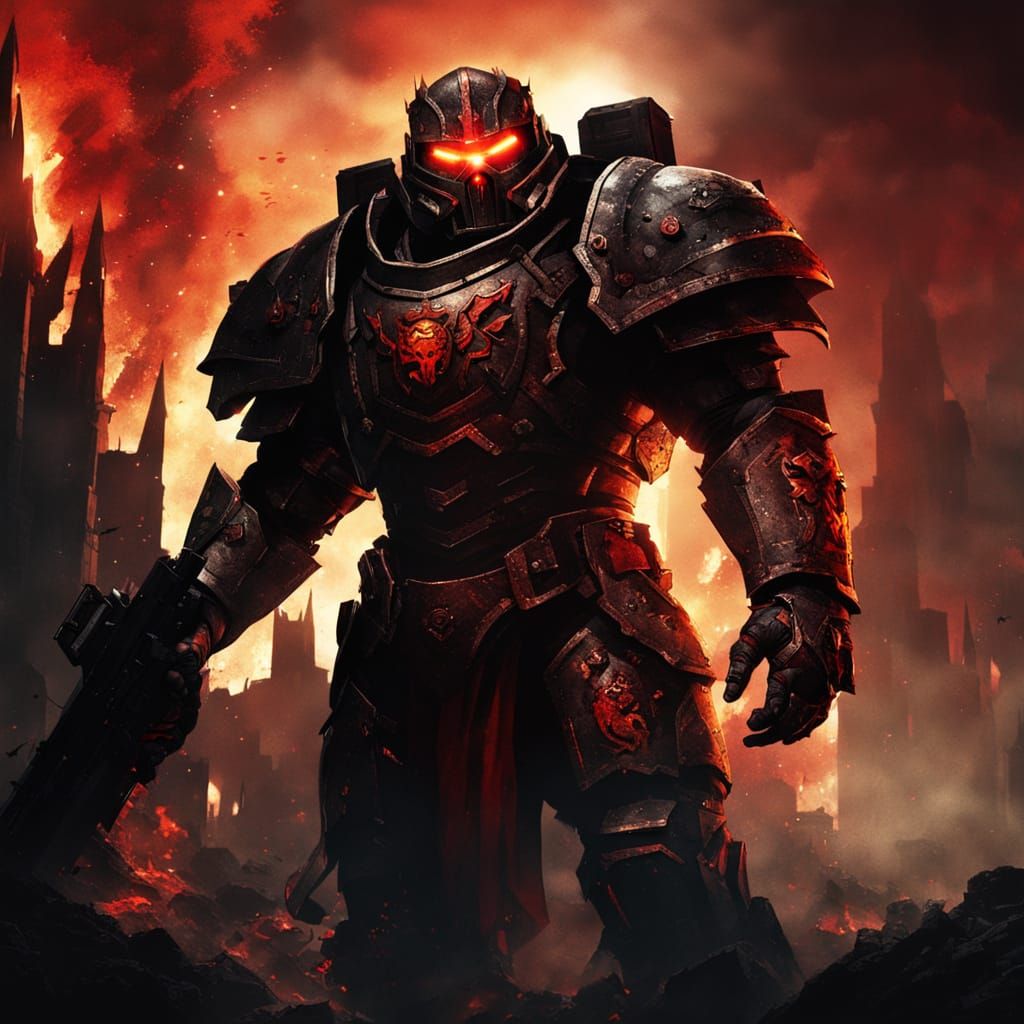 Doomguy in Gothic Ruins: A Dark Fantasy Close-Up