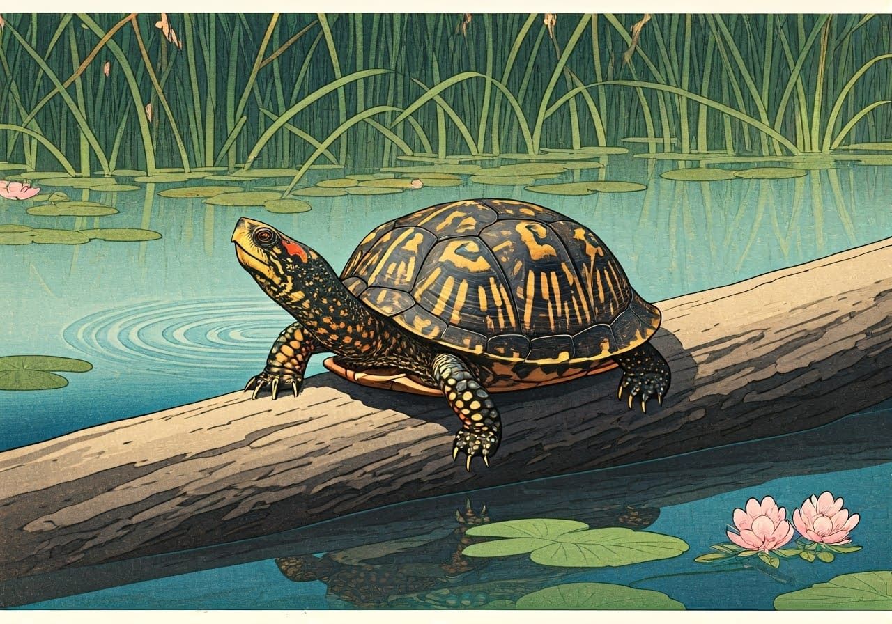 Eastern box turtle on a log